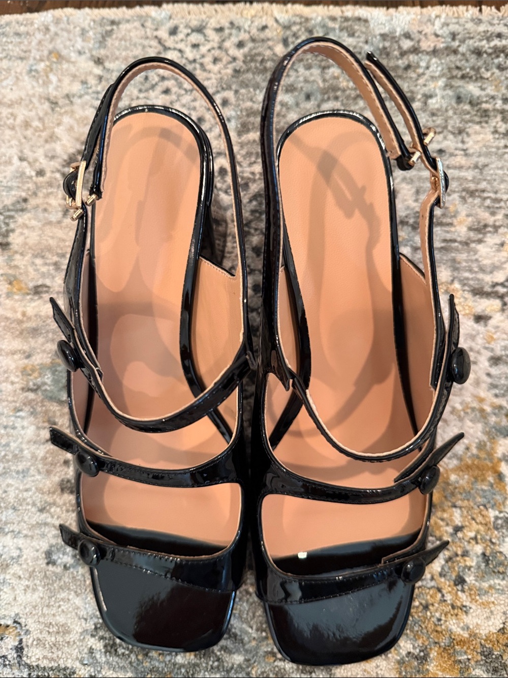 Patent Black Slingback Block Heel Sandals - Picture 2 of 7